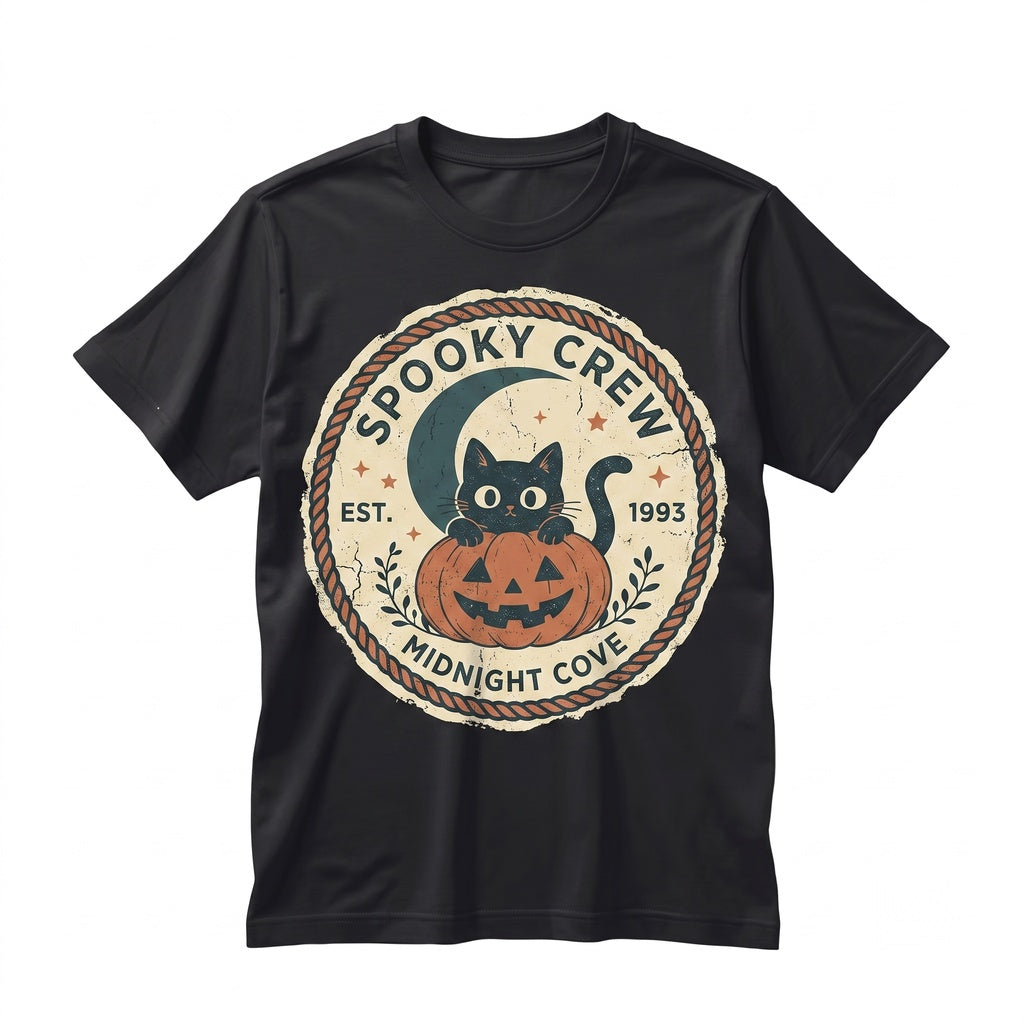 Spooky Black Cat Pumpkin Jack O Lantern Moonlit Autumn Halloween Graphic Gift Unisex TShirt