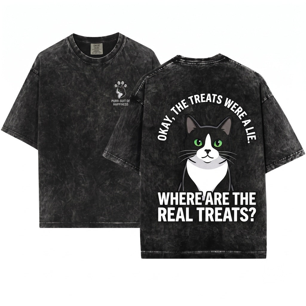 I Was Told There Would Be Treats Funny Tuxedo Cat Lover Unisex Wash T-Shirt