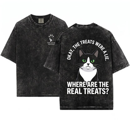 I Was Told There Would Be Treats Funny Tuxedo Cat Lover Unisex Wash T-Shirt