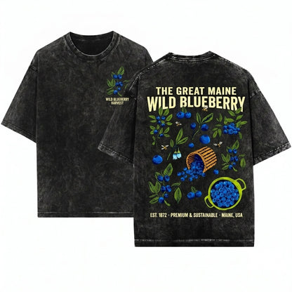 Blueberry Fruit Graphic Vintage Garment-Dyed Unisex Wash T-Shirt