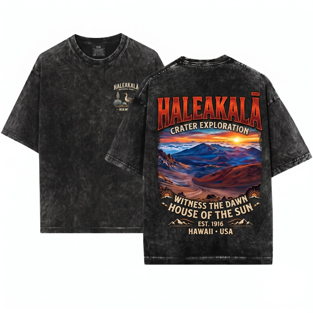 Haleakala National Park Vintage Hawaii Volcano Maui Sunset Landscape Tropical Adventure Travel Unisex Wash T-Shirt