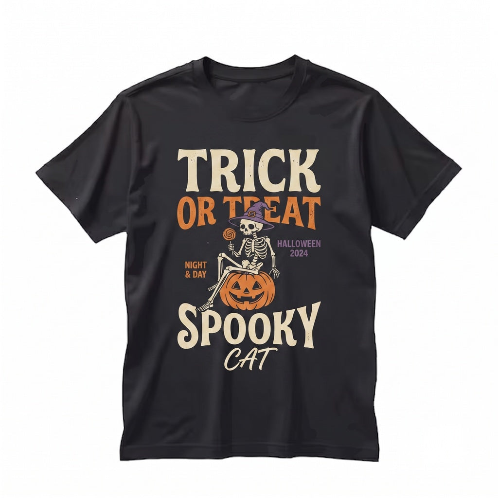 Halloween Spooky Skeleton Witch Hat Pumpkin Black Cat Trick Or Treat Autumn Graphic Party Gift Unisex TShirt
