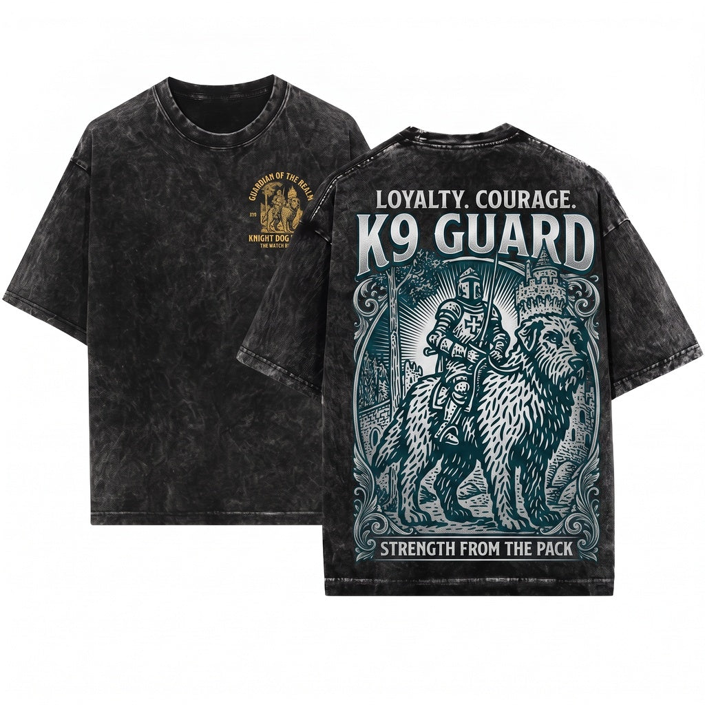 Knight Irish Wolfhound Rider Medieval Grimdark Art Retro 90s Graphic Funny Dog Meme Pet Mom Dad Gift Unisex Wash T-Shirt