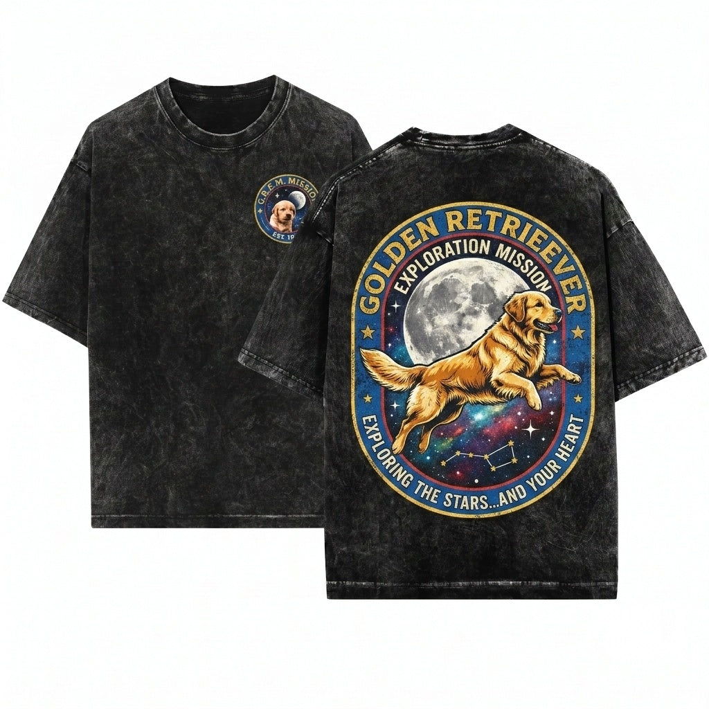 Golden Retriever Puppy Retro Dog Moon Graphic Gifts For Her Unisex Wash T-Shirt