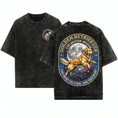 Golden Retriever Puppy Retro Dog Moon Graphic Gifts For Her Unisex Wash T-Shirt