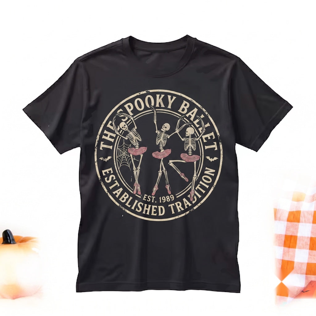 Ballerina Skeleton Dance Ballet Ghost Graphic Spooky Season Happy Halloween Unisex TShirt