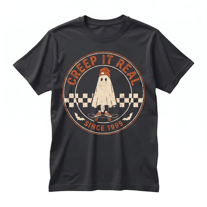 Retro Creep It Real Ghost Witch Vintage Autumn Halloween Graphic Unisex TShirt