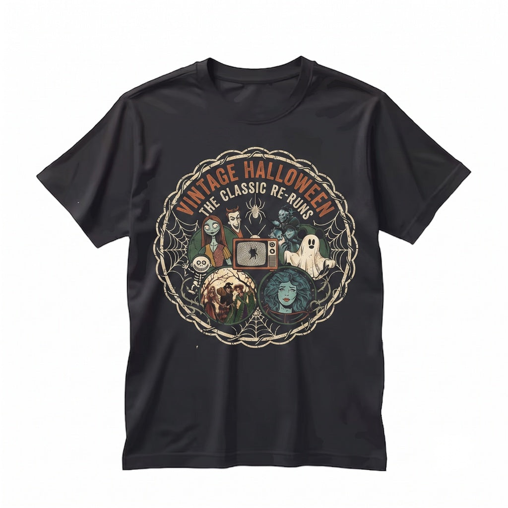 Vintage Halloween Movie Pumpkin King Witch Sister Haunted Estate Family Graphic Apparel Unisex TShirt