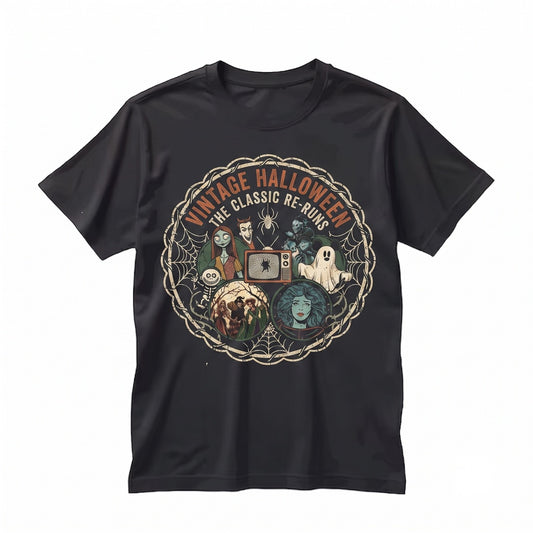 Vintage Halloween Movie Pumpkin King Witch Sister Haunted Estate Family Graphic Apparel Unisex TShirt