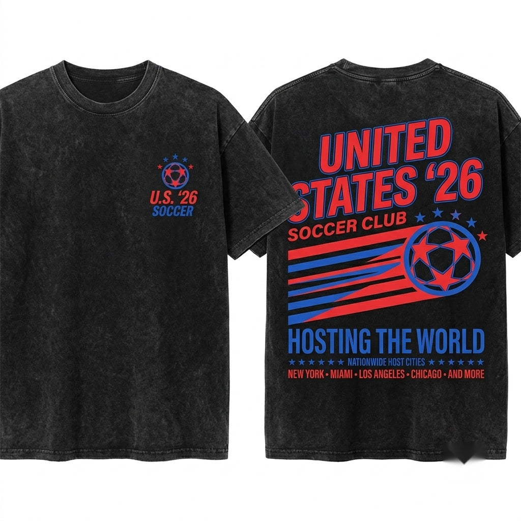 Vintage Retro 80s 90s USA World Soccer America Graphic Top Unisex Wash T-Shirt