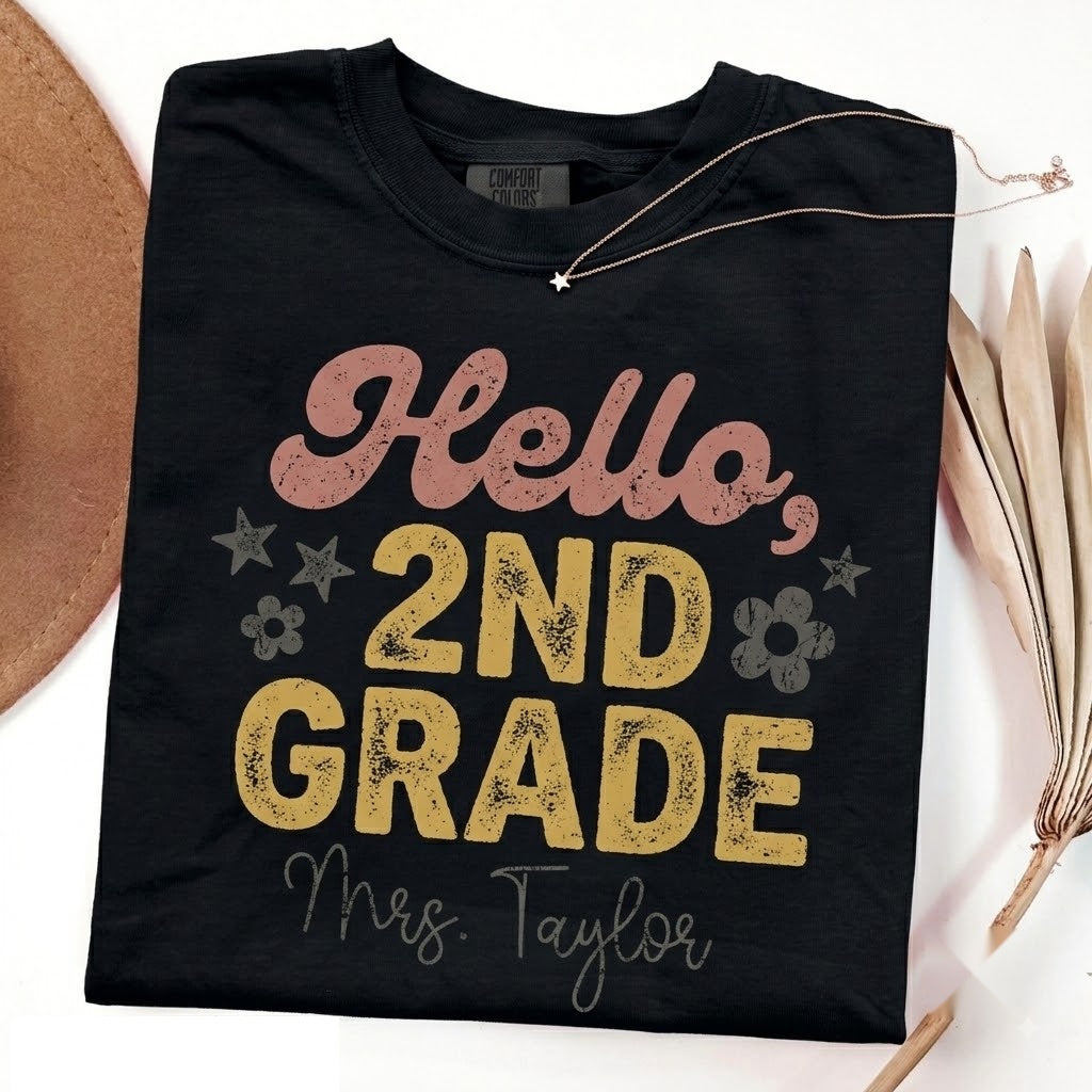 Custom 2nd Grade Teacher First Day Back To School Colorful Cute Group Matching Outfit Unisex TShirt