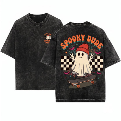 Spooky Dude Toddler Retro Groovy Cute Ghost Halloween Unisex Wash T-Shirt