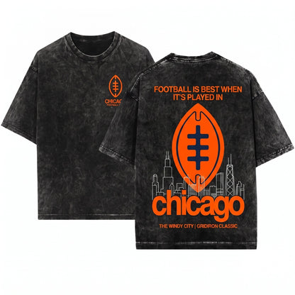 Retro Chicago Football Vintage Sports Fan Unisex Wash T-Shirt