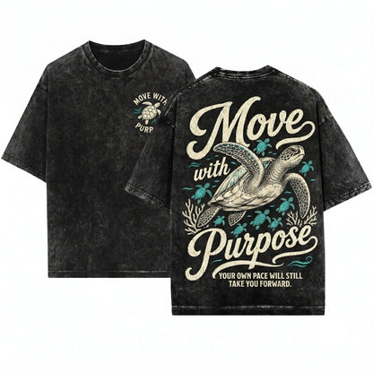 Move With Purpose Motivational Quote Sea Turtle Inspirational Retro Ocean Beach Lover Unisex Wash T-Shirt