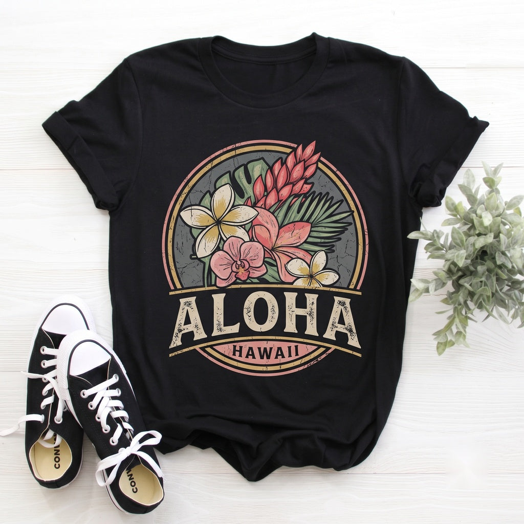 Hawaii Aloha Hawaiian Flowers Matching Family Vacation Couple Friends Beach Surfing Travel Gifts Unisex TShirt