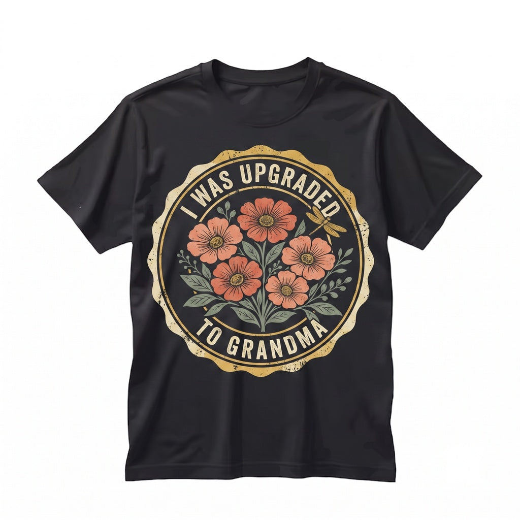 Upgraded To Grandma Funny Floral Boho Pregnancy Reveal Baby Announcement Gift Unisex TShirt