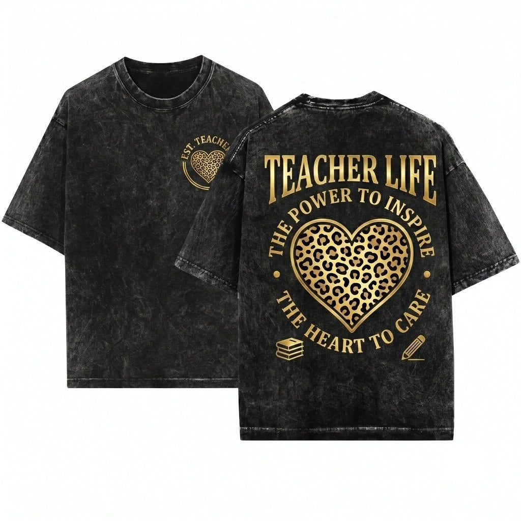 Leopard Teacher Varsity Animal Print Gift New Unisex Wash T-Shirt