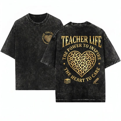 Leopard Teacher Varsity Animal Print Gift New Unisex Wash T-Shirt