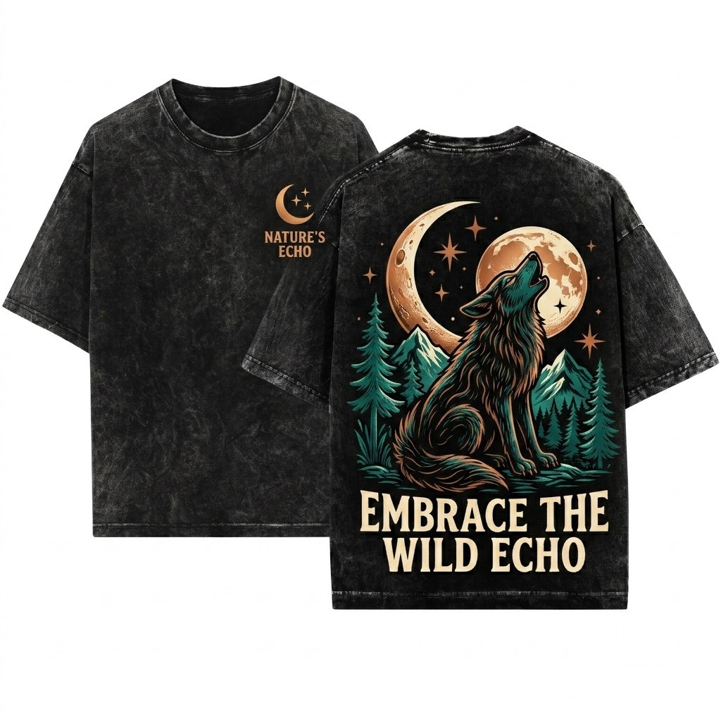 Vintage Howling Wolf Graphic Forest Wildlife Rustic Moonlit Nature Adventure Gift Unisex Wash T-Shirt