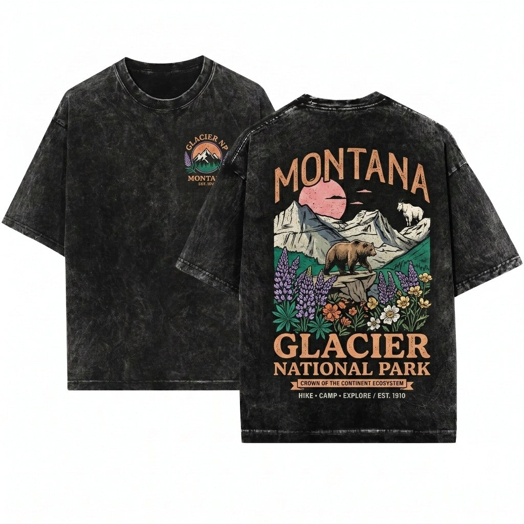 Glacier National Park Vintage Summer Graphic Apparel Unisex Wash T-Shirt