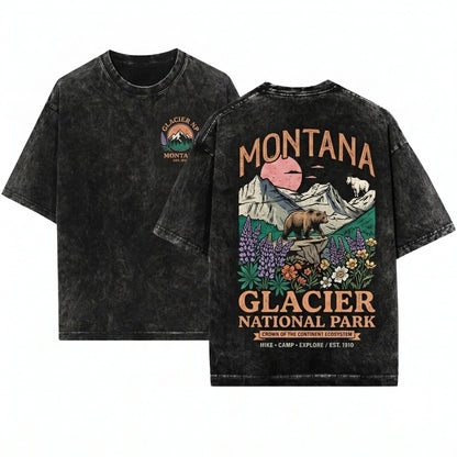 Glacier National Park Vintage Summer Graphic Apparel Unisex Wash T-Shirt