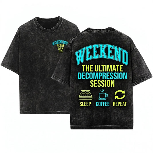 Weekend Vibes Graphic Oversized Casual Comfy Lounge Trendy Crewneck Sweater Unisex Wash T-Shirt