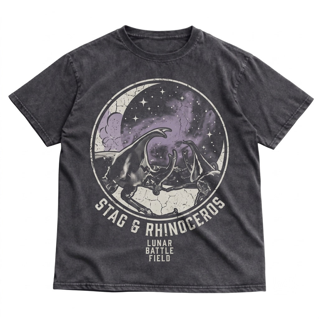 Three Rhinoceros Beetle Retro Bug Moon Graphic Vintage Oversized Insect Entomology Nature Lover Gift Unisex TShirt