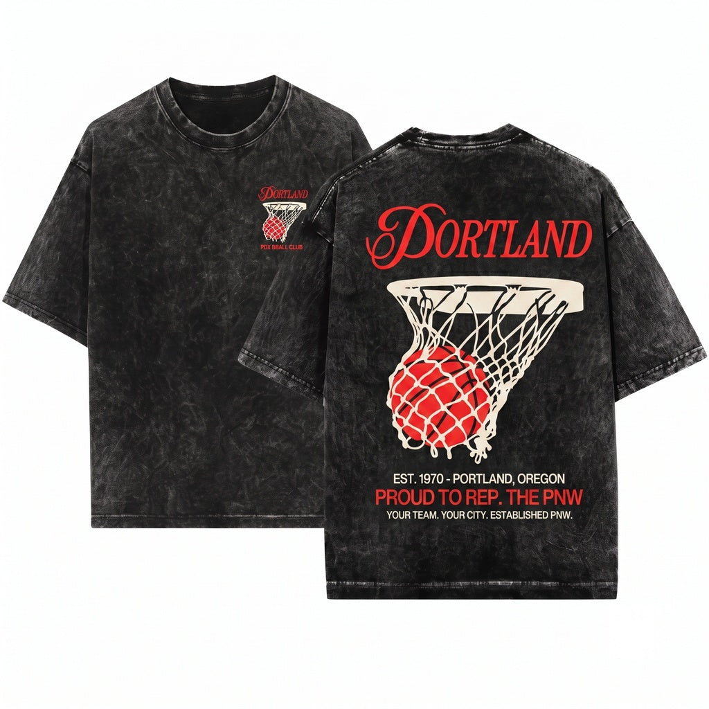 Retro Portland Basketball Streetwear Game Day Unisex Wash T-Shirt