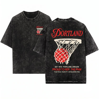 Retro Portland Basketball Streetwear Game Day Unisex Wash T-Shirt