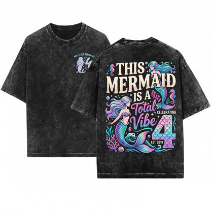 Mermaid 4th Birthday Girl Magical Ocean Party Graphic Underwater Princess Celebration Gift Unisex Wash T-Shirt