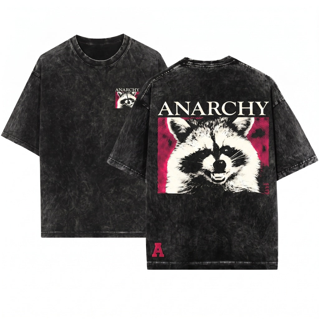 Vintage Anarchy Raccoon Pink Graphic Casual Apparel Unisex Wash T-Shirt