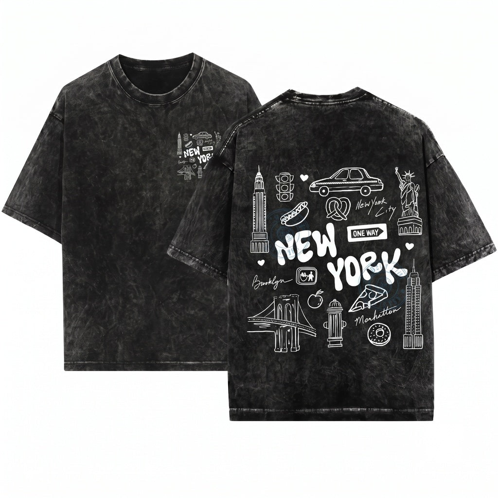 Aesthetic Oversized New York City Travel Vacation Women Unisex Wash T-Shirt