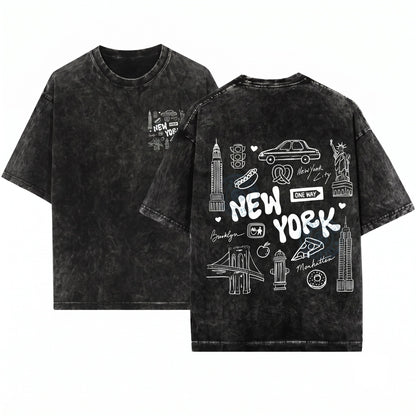 Aesthetic Oversized New York City Travel Vacation Women Unisex Wash T-Shirt