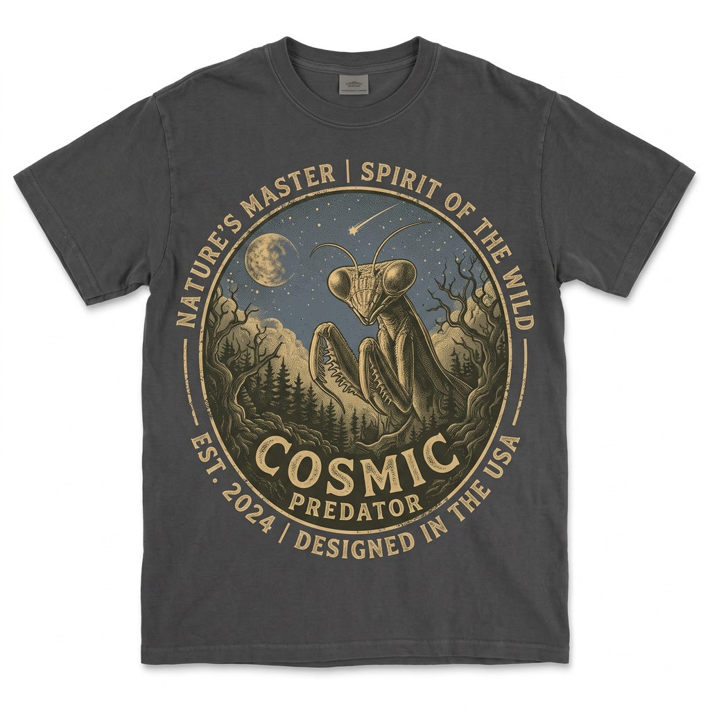 Vintage Praying Mantis Full Moon Howling Creepy Insect Grasshopper Funny Gardening Graphic Unisex TShirt