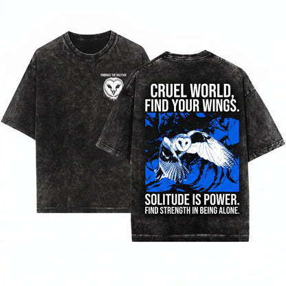 Cruel World Vintage Japanese Owl Graphic Unisex Wash T-Shirt