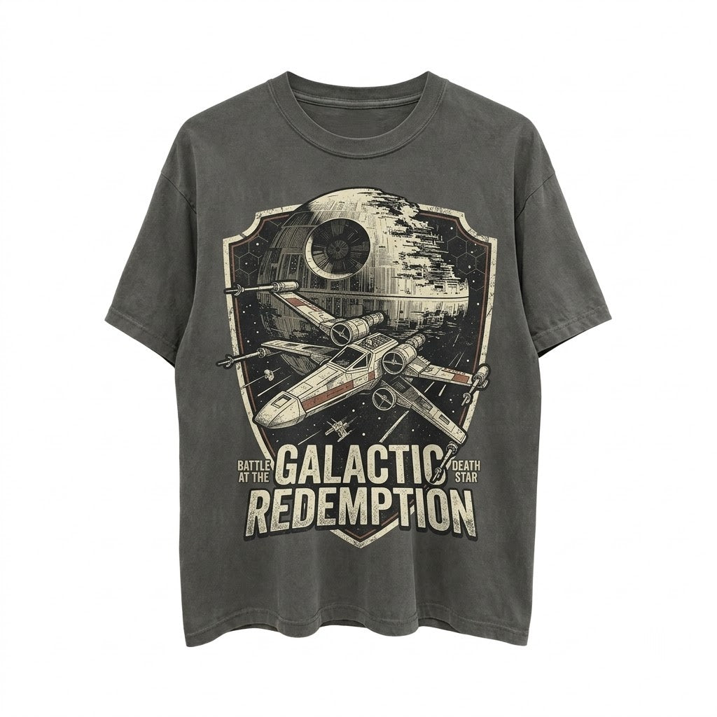 Vintage 1977 Sci-Fi Space Station Graphic Top, Retro Galactic Empire Movie Theme Park Apparel, Unisex TShirt