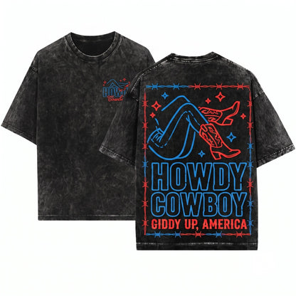 Howdy Cowboy Retro Western Country Graphic Unisex Wash T-Shirt