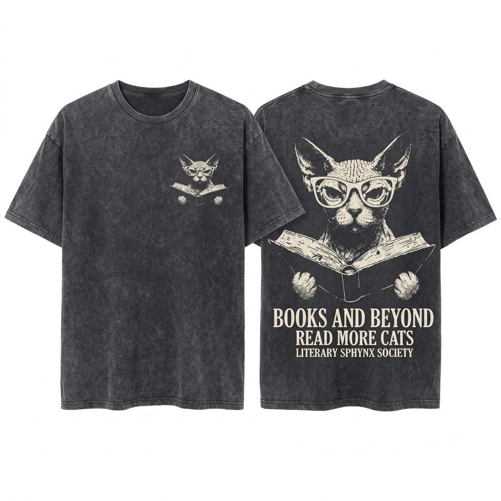 Sphynx Cat Reading Bookish Hairless Mom Dad Librarian Gift Apparel Unisex Wash T-Shirt