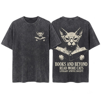 Sphynx Cat Reading Bookish Hairless Mom Dad Librarian Gift Apparel Unisex Wash T-Shirt