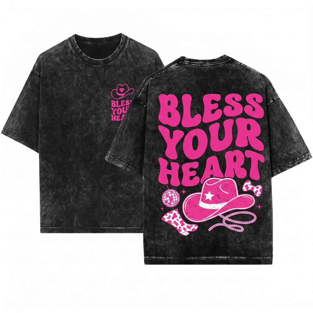 Bless Your Heart Sassy Funny Bright Pink Graphic Vintage Apparel Unisex Wash T-Shirt