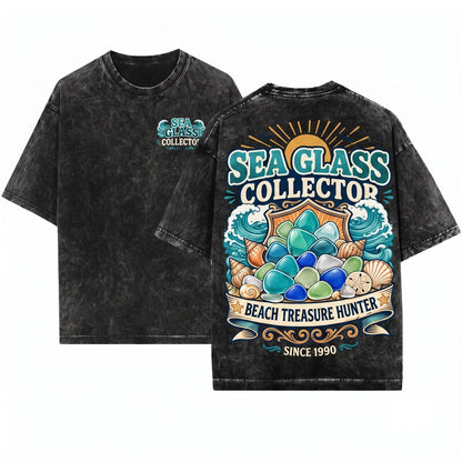 Sea Glass Collector Beach Treasure Hunter Ocean Lover Coastal Seashell Nautical Gift Unisex Wash T-Shirt