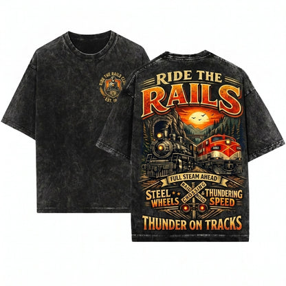 Vintage Train Ride The Rails Diesel Steam Engine Full Ahead Gift Unisex Wash T-Shirt