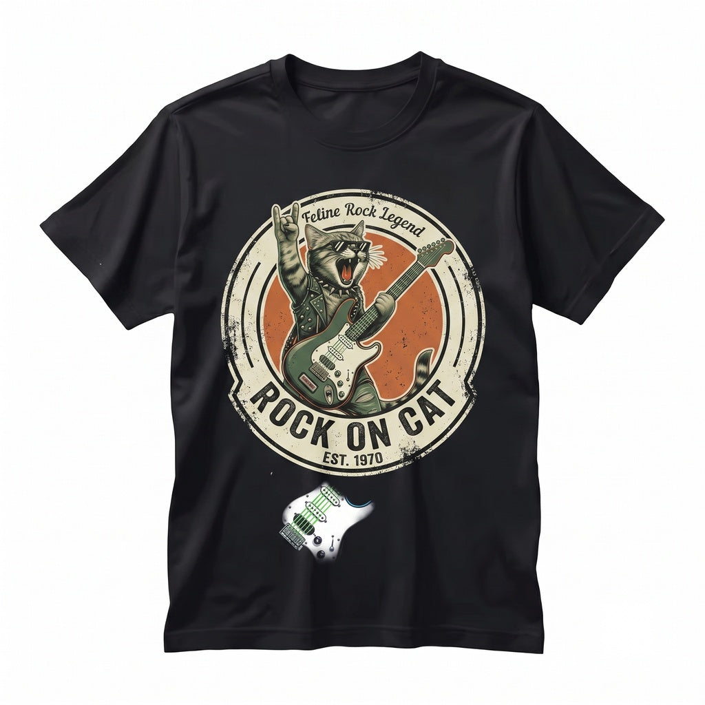 Funny Cat Playing Guitar Rock and Roll Music Cool Graphic Gift for Men Women Unisex TShirt