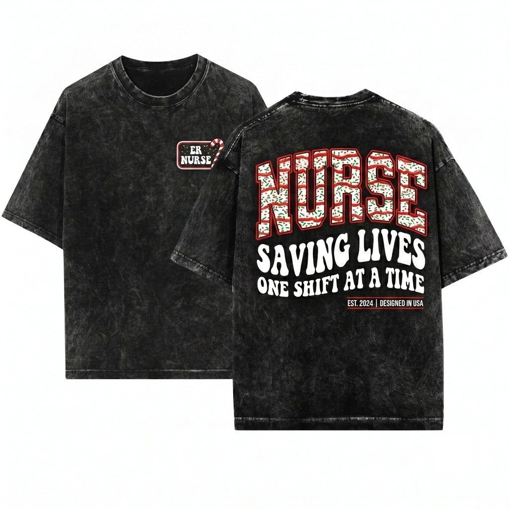 Festive Registered Nurse Christmas Holiday Work Sweater Gift Unisex Wash T-Shirt