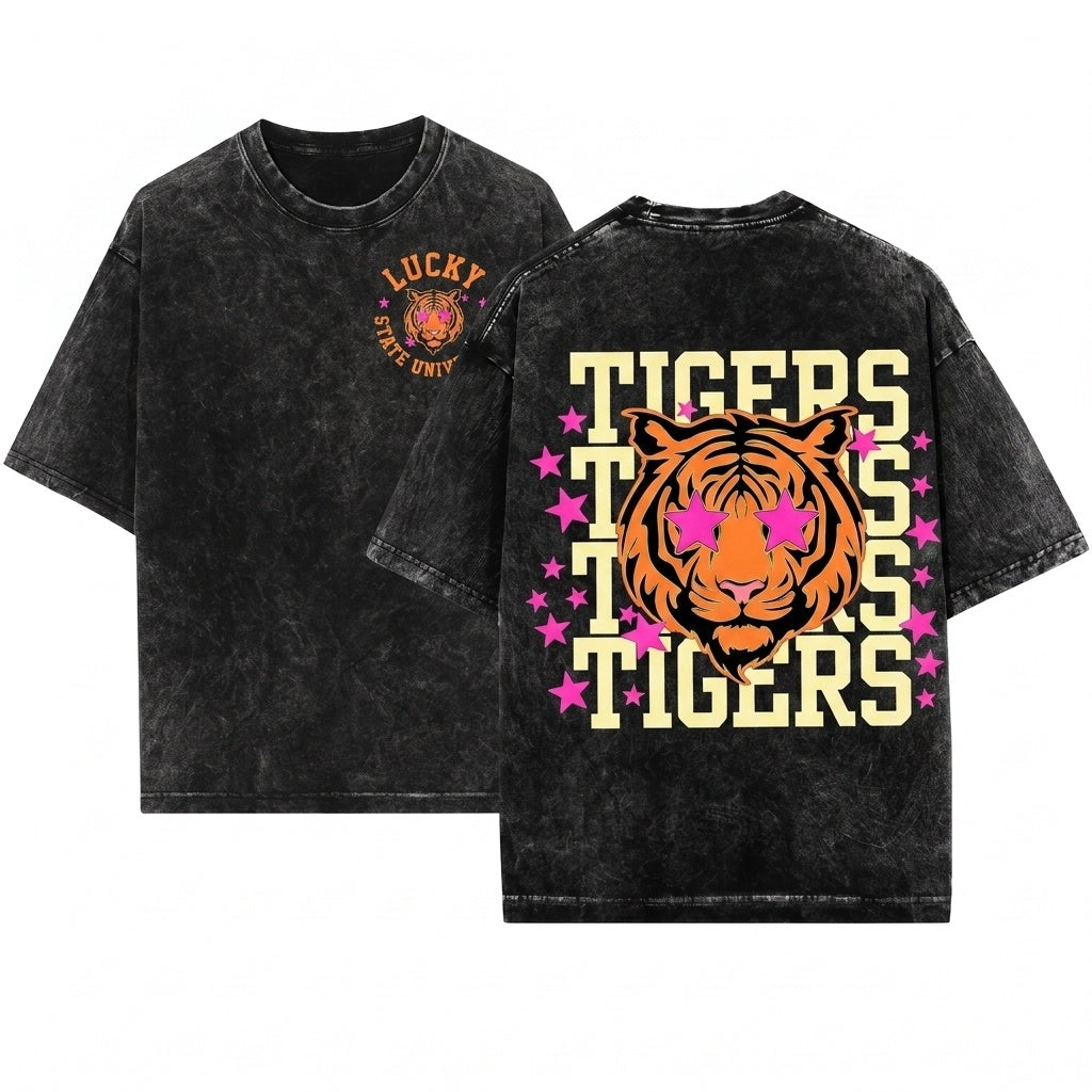 Custom Tiger Mascot School Spirit Game Day Cheer Team Preppy Unisex Wash T-Shirt