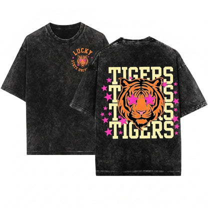 Custom Tiger Mascot School Spirit Game Day Cheer Team Preppy Unisex Wash T-Shirt
