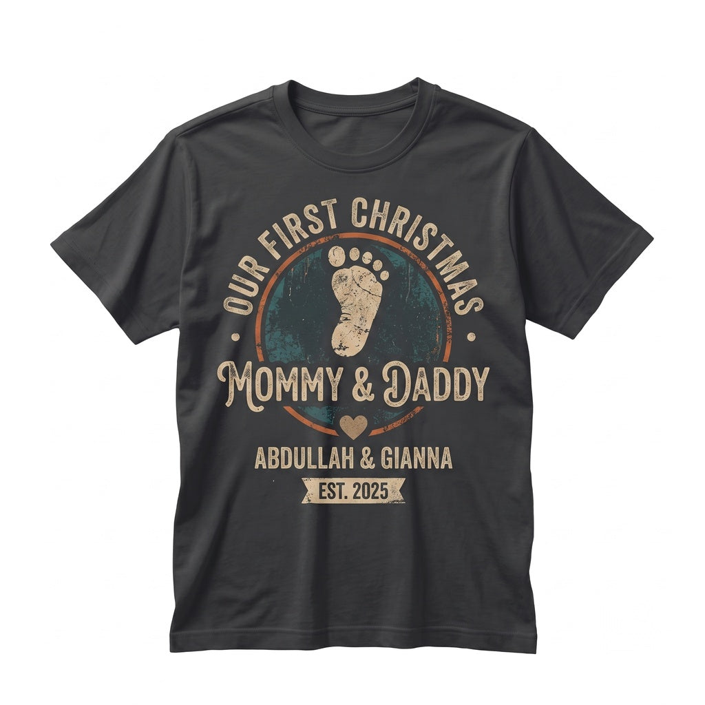 Personalized First Christmas 2025 New Grandparents Gift Pregnancy Announcement Keepsake Unisex TShirt