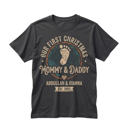 Personalized First Christmas 2025 New Grandparents Gift Pregnancy Announcement Keepsake Unisex TShirt