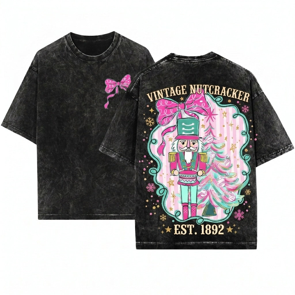 Glitter Pink Nutcracker Christmas Tree Yall Are Nuts Colorful Brushstroke Blue Graphic Unisex Wash T-Shirt