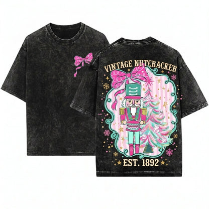Glitter Pink Nutcracker Christmas Tree Yall Are Nuts Colorful Brushstroke Blue Graphic Unisex Wash T-Shirt